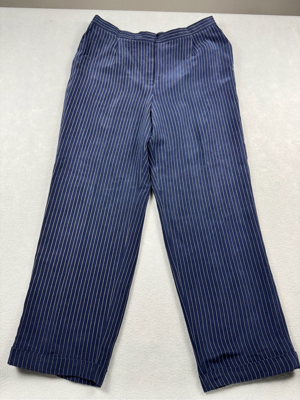 Vintage Lauren Ralph Lauren 100% Wool Navy Pinstriped Wide Leg Pant Size 16
